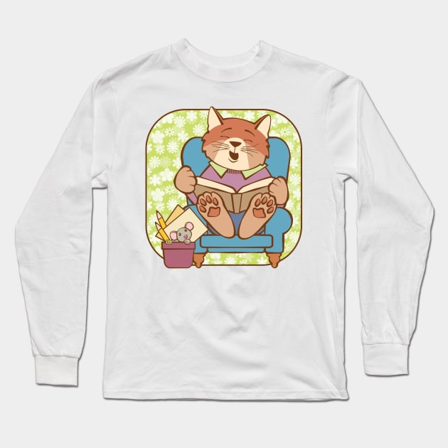 Cat and Mouse Read a Funny Book Long Sleeve T-Shirt by Sue Cervenka